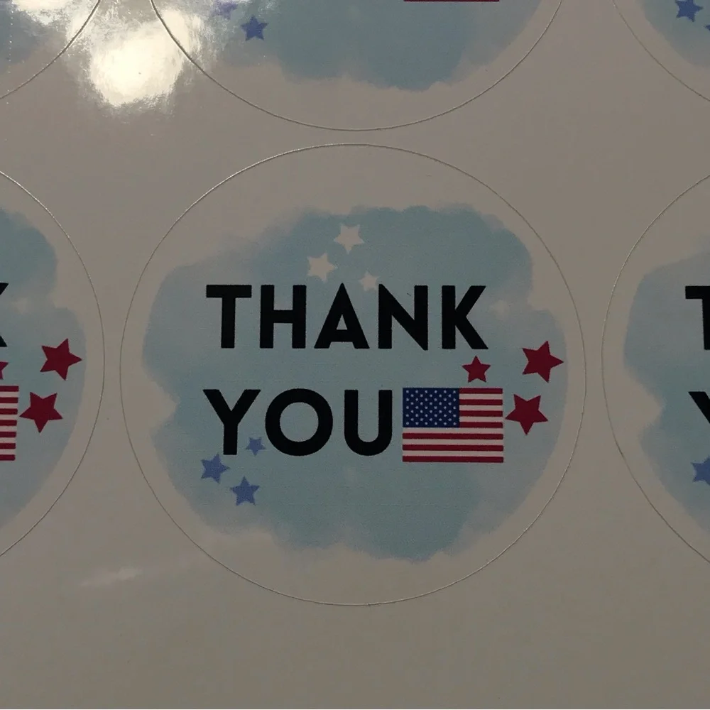 24 thank you patriotic American flag stickers size 2.10”